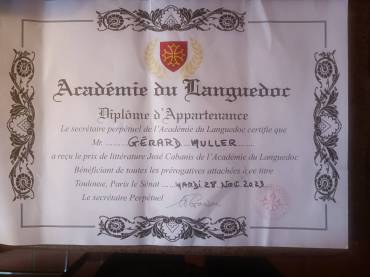 Prix 2023 de littérature de l’Académie du Languedoc pour mon roman « Sous le sable des Tropiques »